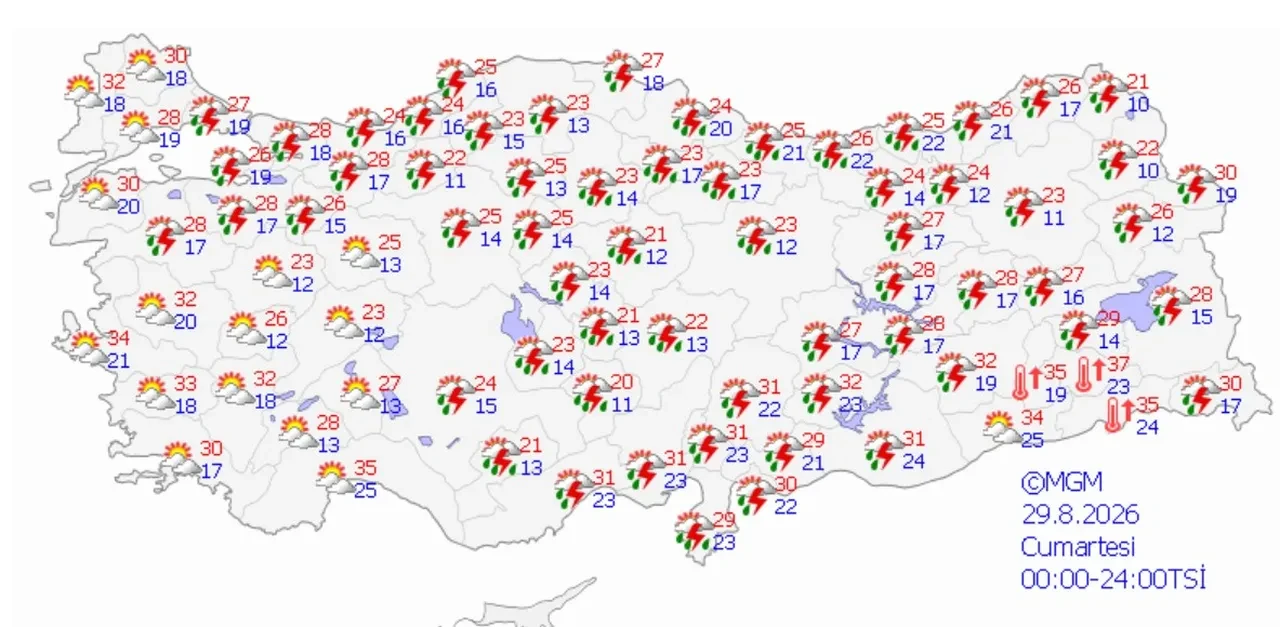 29 Ağustos Cumartesi hava durumu | Meteoroloji 26 için turuncu ve sarı kod alarmı verdi