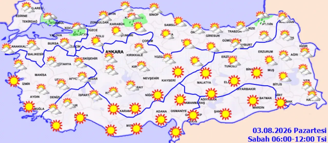 3 Ağustos 2026 hava durumu | Meteoroloji'den hem yağış hem sıcaklık uyarısı: Doğu’da 44 derece, Kuzeyde gök gürültülü sağanak!