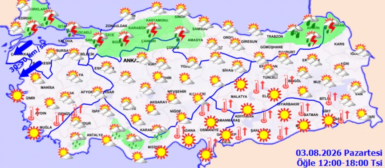 3 Ağustos 2026 hava durumu | Meteoroloji'den hem yağış hem sıcaklık uyarısı: Doğu’da 44 derece, Kuzeyde gök gürültülü sağanak!