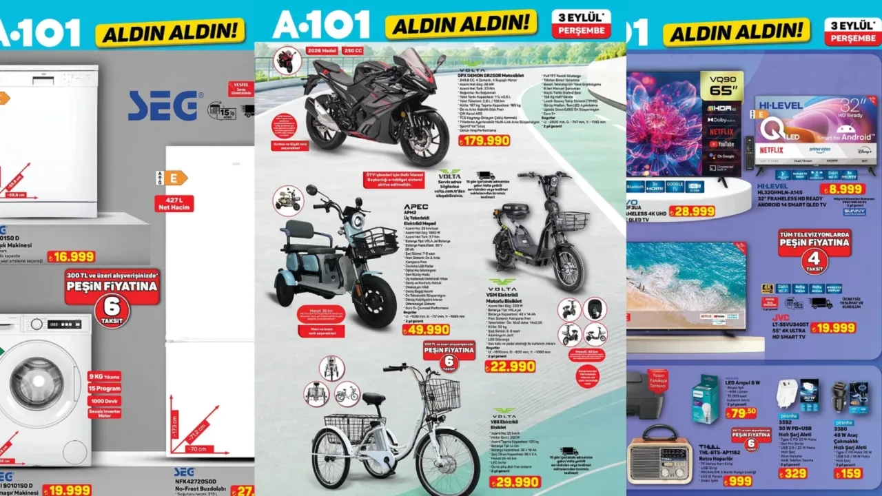 3 Eylül A101 aktüel ürünler kataloğu yayımlandı! Dikiş makinesi, kapsüllü kahve makinesi, katlanabilir elektrikli bisiklet ve retro hoparlör geliyor