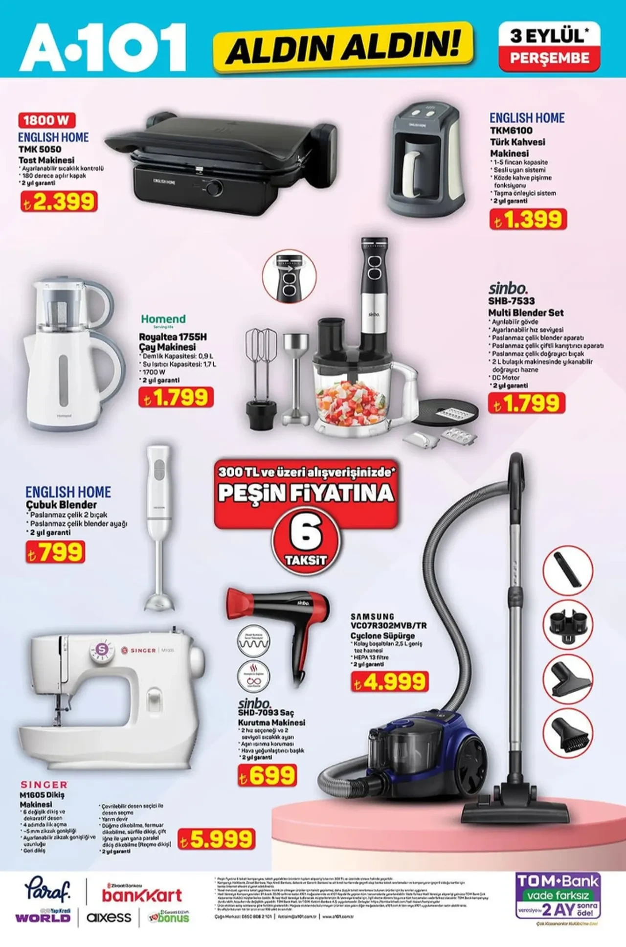 3 Eylül A101 aktüel ürünler kataloğu yayımlandı! Dikiş makinesi, kapsüllü kahve makinesi, katlanabilir elektrikli bisiklet ve retro hoparlör geliyor
