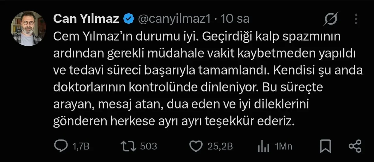 Cem Yılmaz’ın doktorundan sağlık durumuna ilişkin açıklama: Espri bile yapıyor