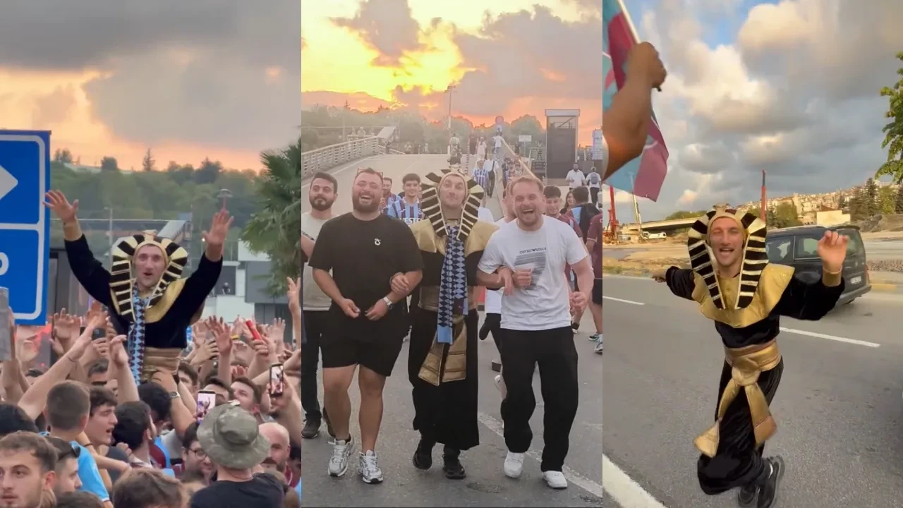 Trabzonlu firavun kolbastı oynadı, üçlü çektirdi! Bordo-mavili taraftarların eğlenceli anları kamerada