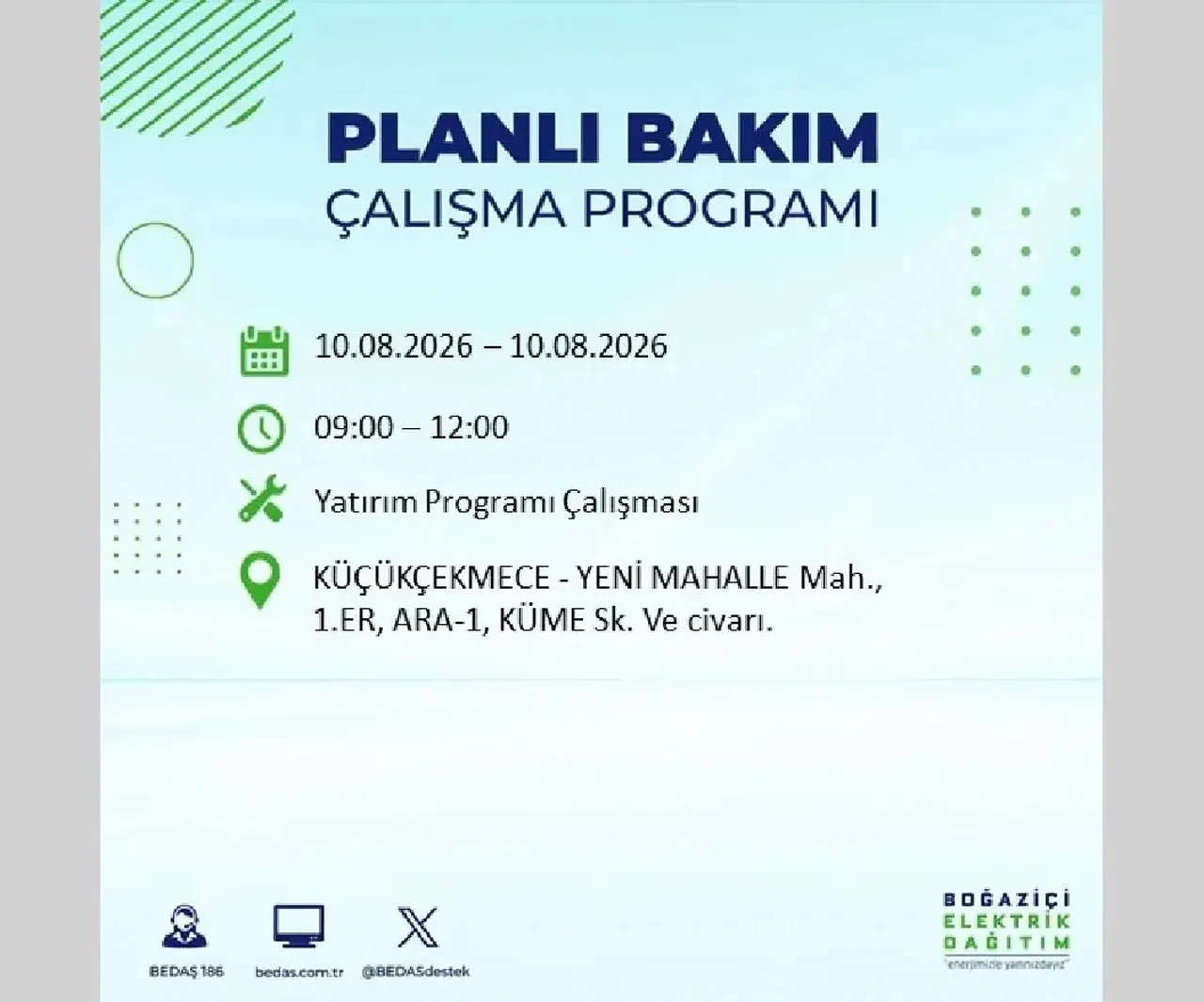 10 Ağustos 2026 İstanbul elektrik kesintileri | BEDAŞ açıkladı: 22 ilçede 9 saatlik elektrik kesintisi uygulanacak