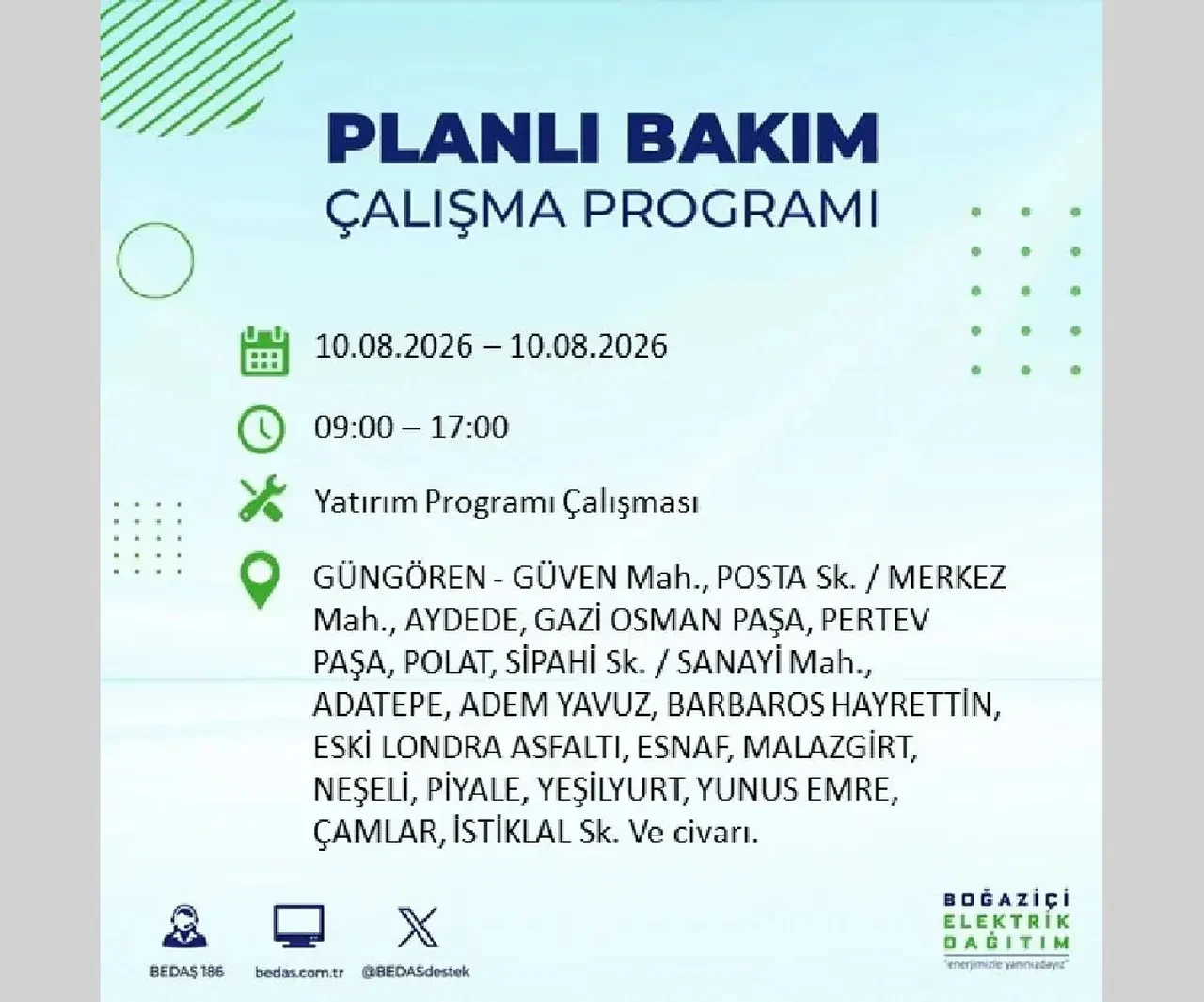 10 Ağustos 2026 İstanbul elektrik kesintileri | BEDAŞ açıkladı: 22 ilçede 9 saatlik elektrik kesintisi uygulanacak