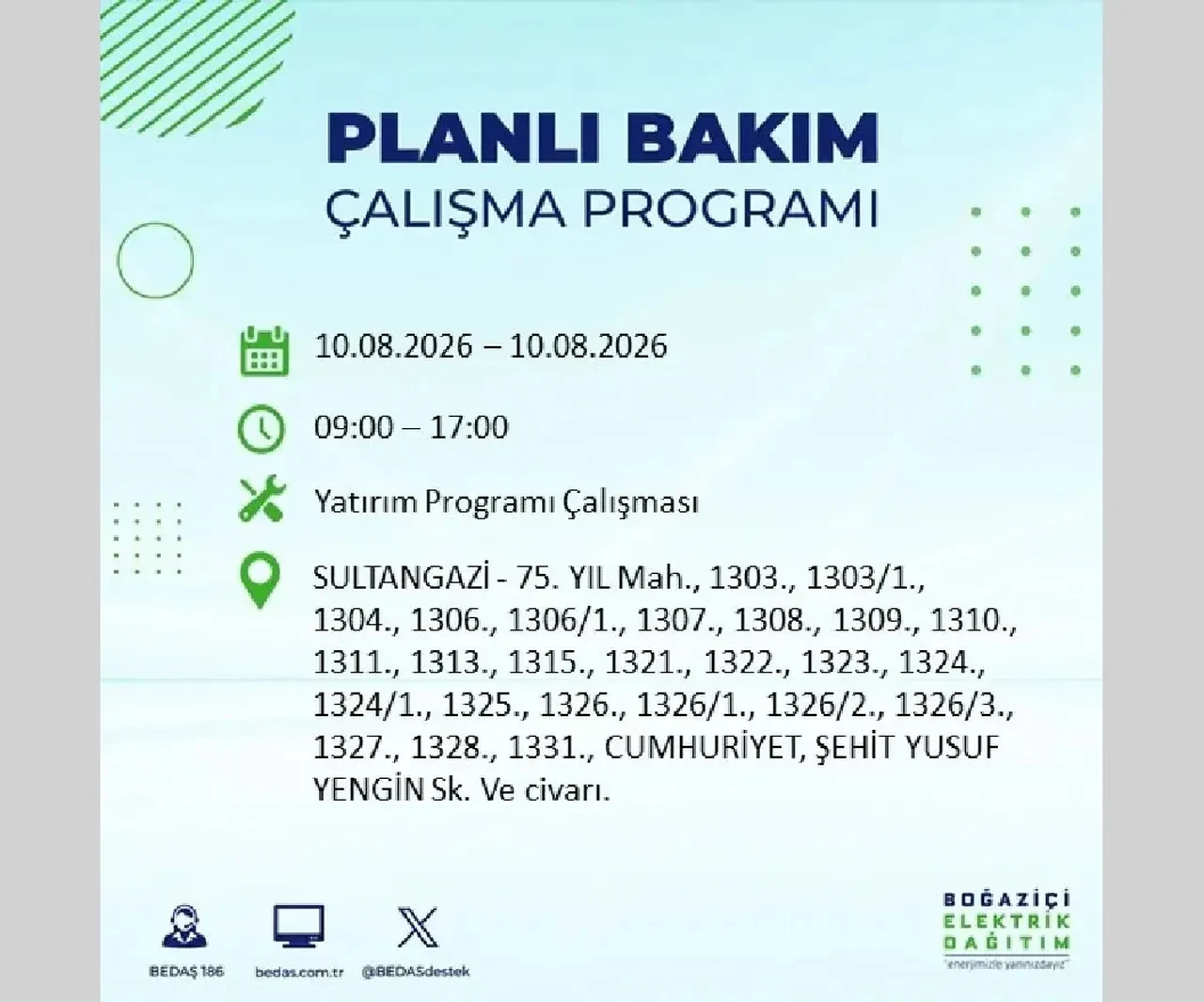10 Ağustos 2026 İstanbul elektrik kesintileri | BEDAŞ açıkladı: 22 ilçede 9 saatlik elektrik kesintisi uygulanacak