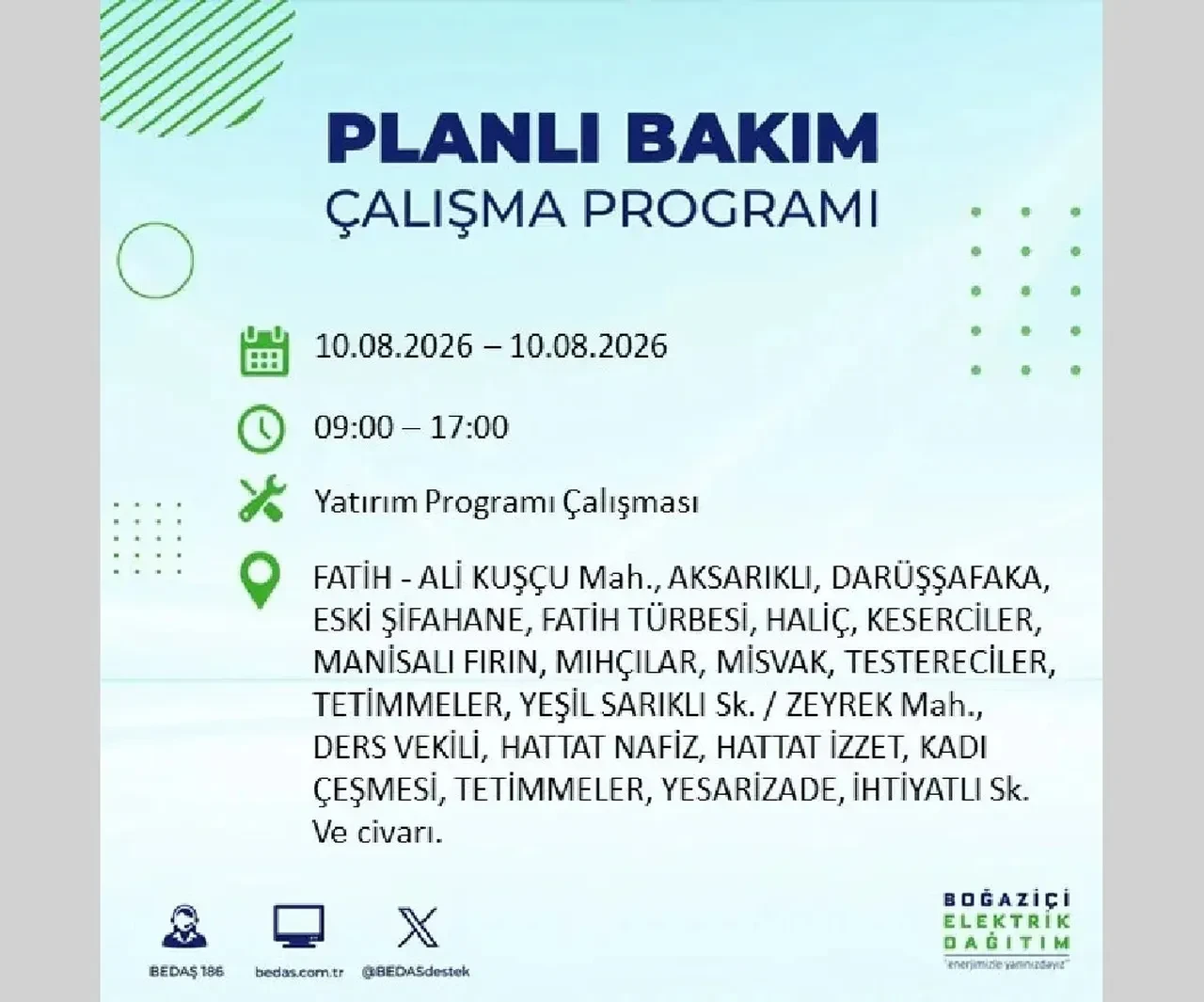 10 Ağustos 2026 İstanbul elektrik kesintileri | BEDAŞ açıkladı: 22 ilçede 9 saatlik elektrik kesintisi uygulanacak