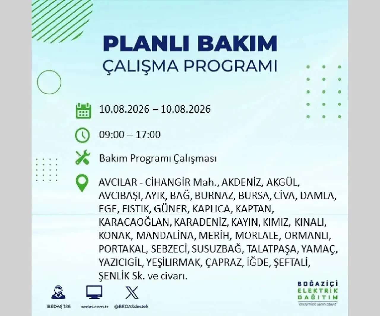 10 Ağustos 2026 İstanbul elektrik kesintileri | BEDAŞ açıkladı: 22 ilçede 9 saatlik elektrik kesintisi uygulanacak
