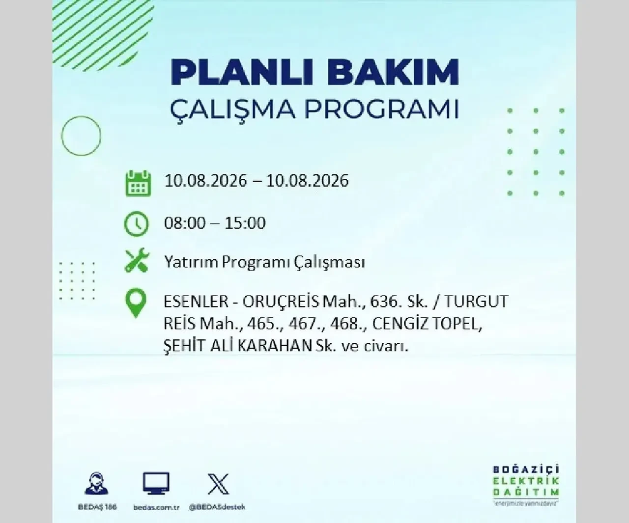 10 Ağustos 2026 İstanbul elektrik kesintileri | BEDAŞ açıkladı: 22 ilçede 9 saatlik elektrik kesintisi uygulanacak