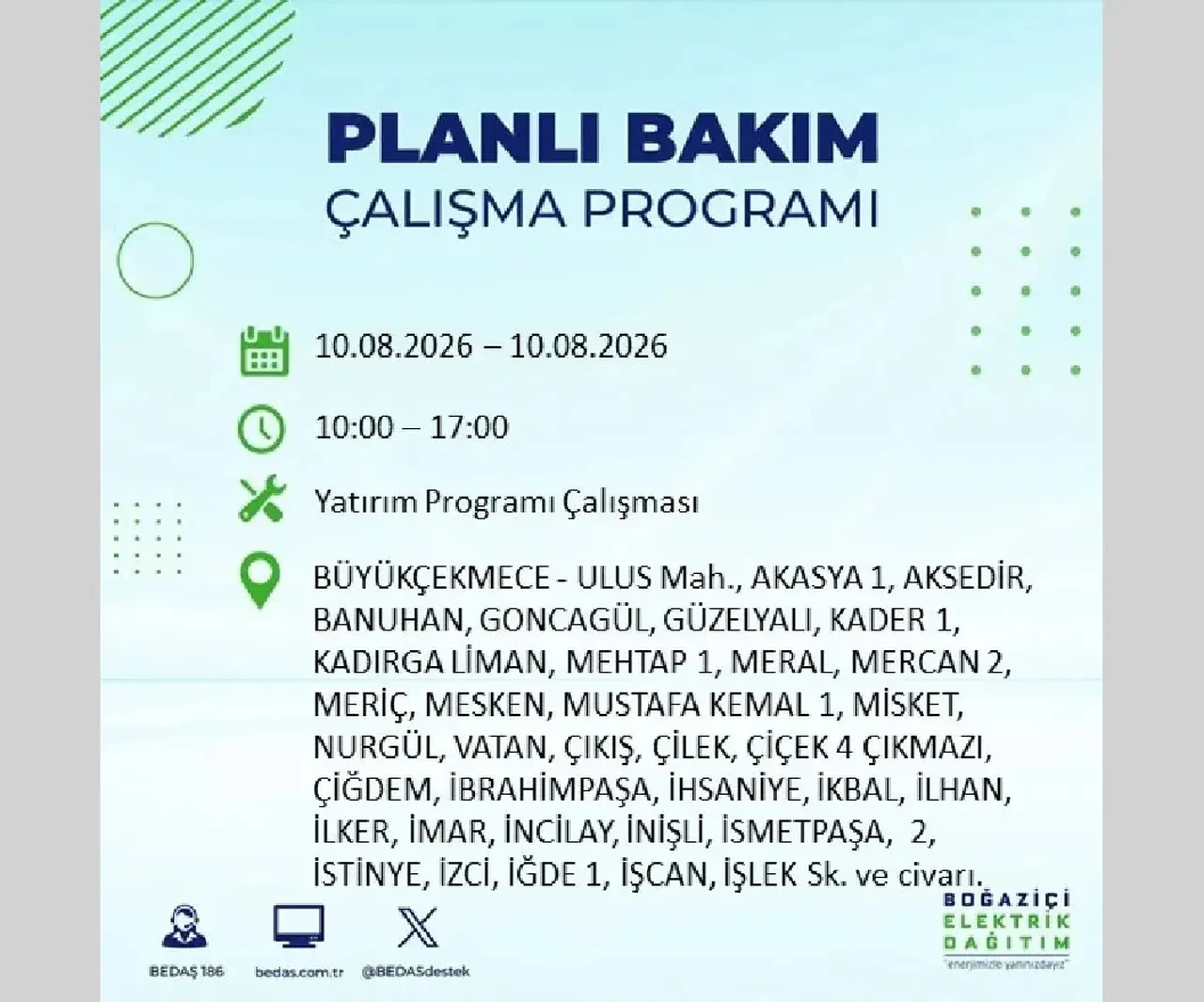 10 Ağustos 2026 İstanbul elektrik kesintileri | BEDAŞ açıkladı: 22 ilçede 9 saatlik elektrik kesintisi uygulanacak