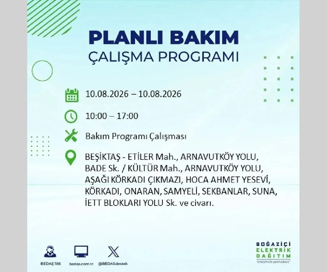 10 Ağustos 2026 İstanbul elektrik kesintileri | BEDAŞ açıkladı: 22 ilçede 9 saatlik elektrik kesintisi uygulanacak