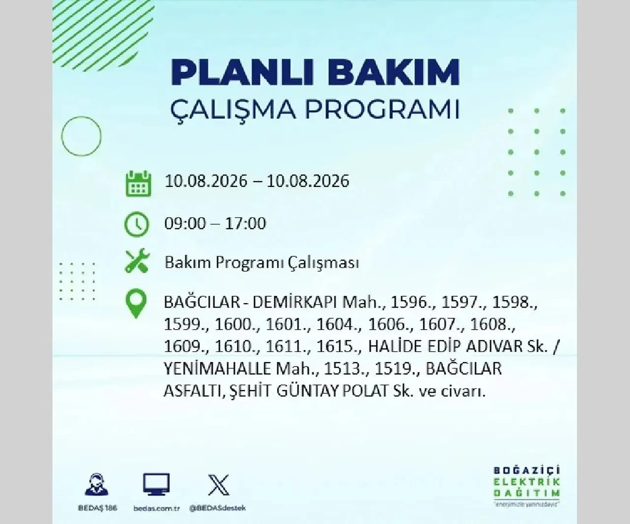 10 Ağustos 2026 İstanbul elektrik kesintileri | BEDAŞ açıkladı: 22 ilçede 9 saatlik elektrik kesintisi uygulanacak
