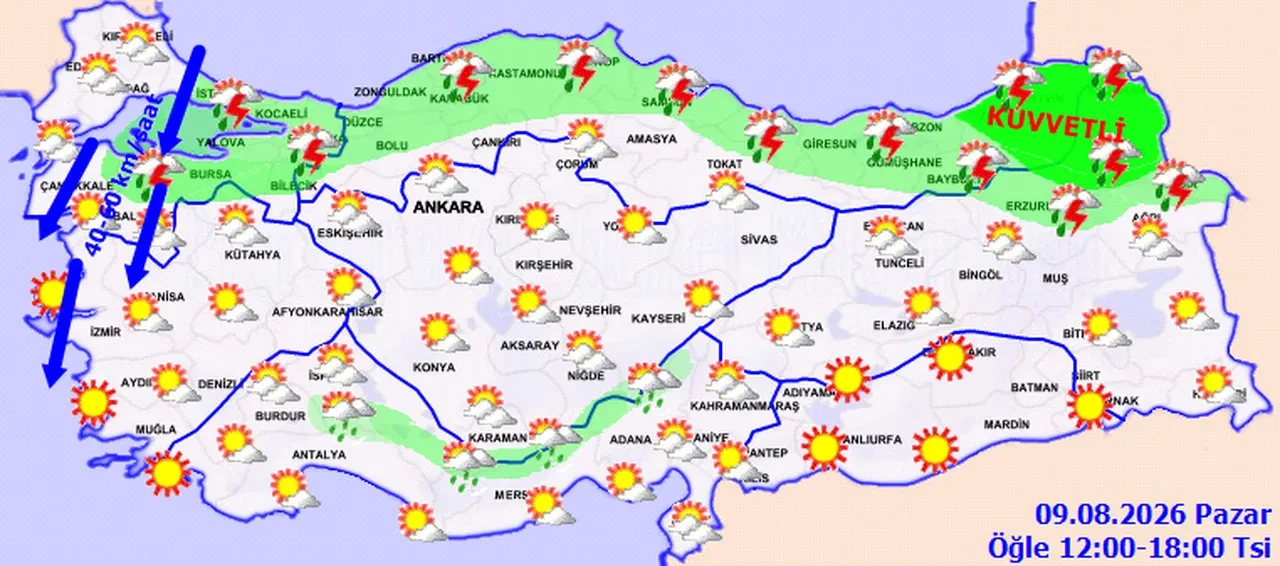 9 Ağustos 2026 hava durumu | Meteoroloji sarı kodla uyardı: İstanbul dahil 24 ilde sağanak var