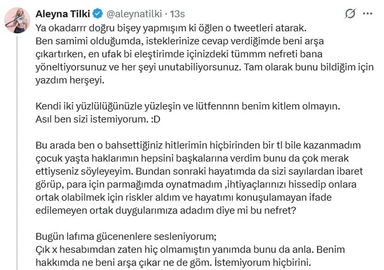 Aleyna Tilki hayranların ateş püskürdü! "Asıl ben sizi istemiyorum"