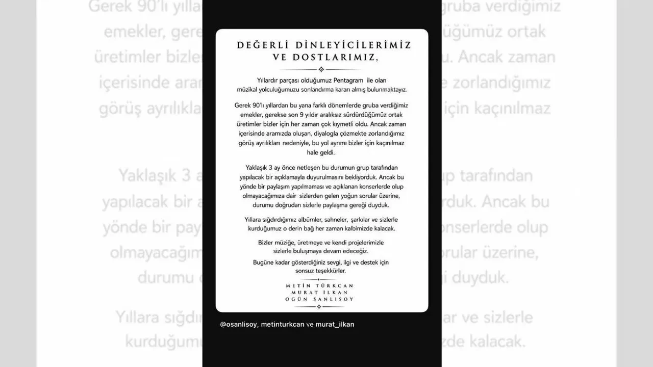 Pentagram grubunda yaprak dökümü! Murat İlkan, Ogün Sanlısoy ve Metin Türkcan gruptan ayrıldı