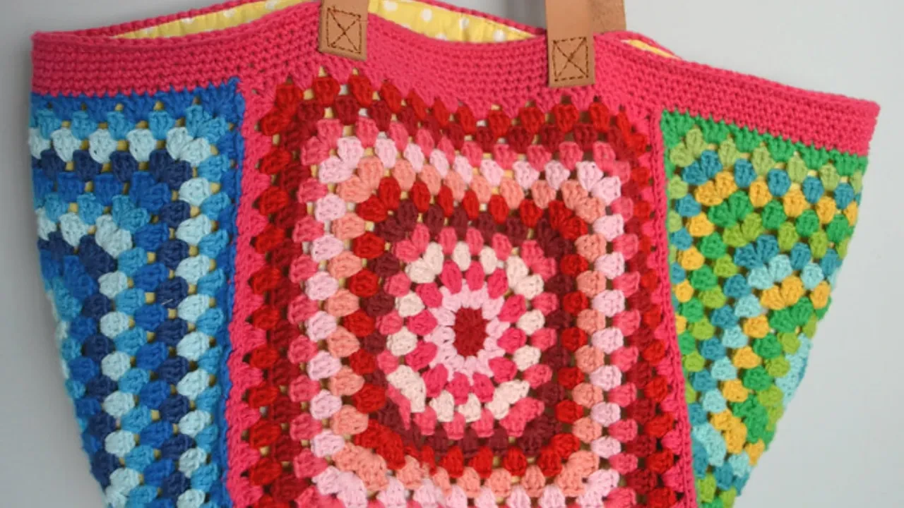 Tığla örülen modern granny square modeli! Mağaza çantalarına taş çıkarıyor