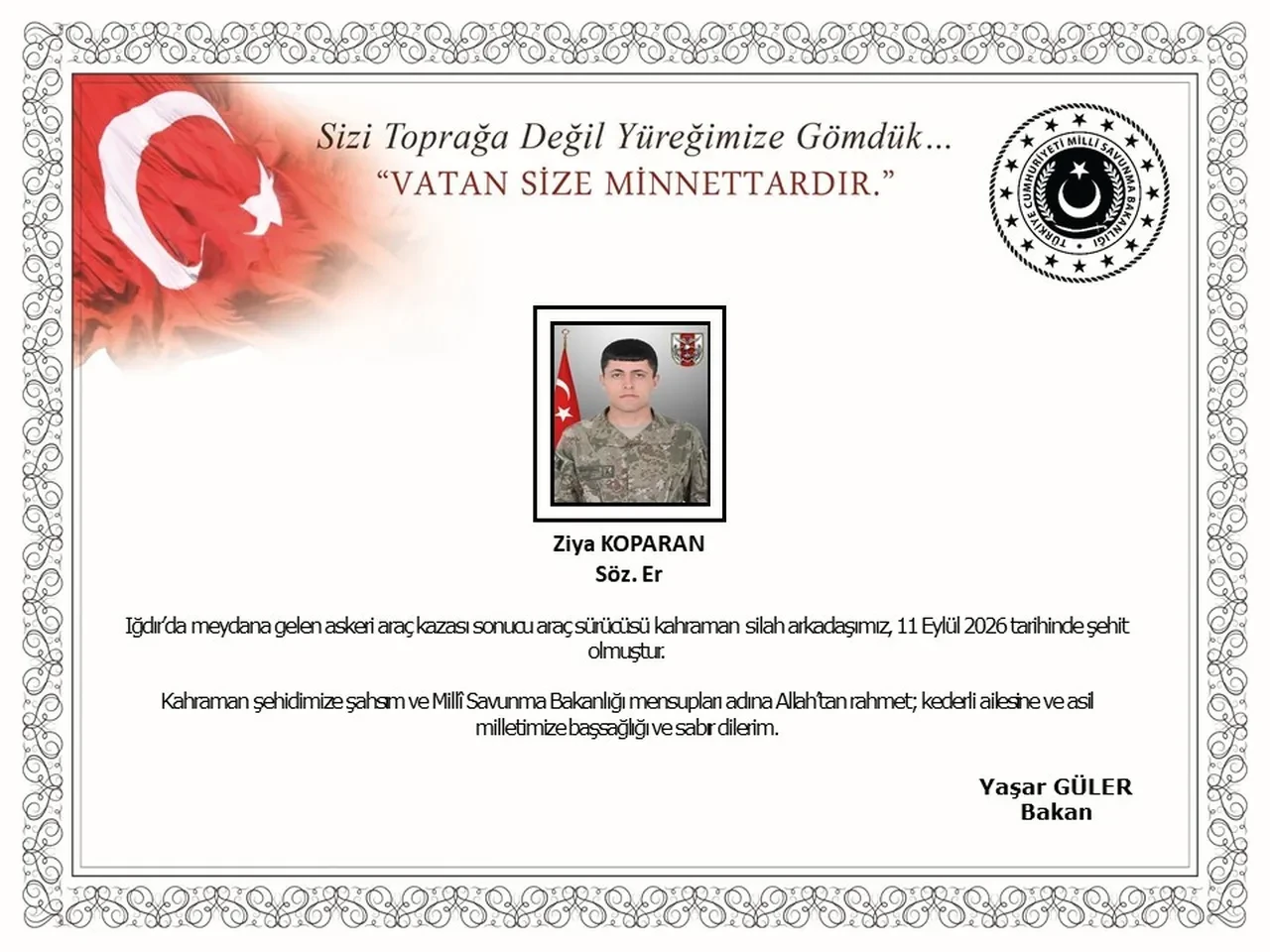 Iğdır’da askeri araç devrildi: 1 şehit, 2 yaralı