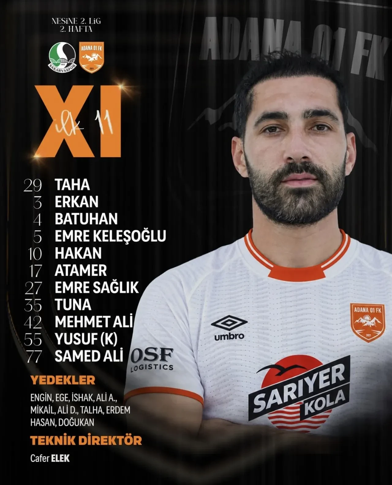 Sakaryaspor Adana 01 FK maçı CANLI nereden izlenir, hangi kanalda? Sakaryaspor Adana 01 FK maç kadrosunda 11'i