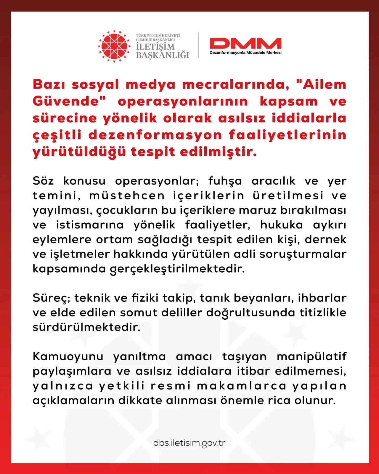 DMM'den 'Ailem Güvende' operasyonlarına yönelik iddialara cevap