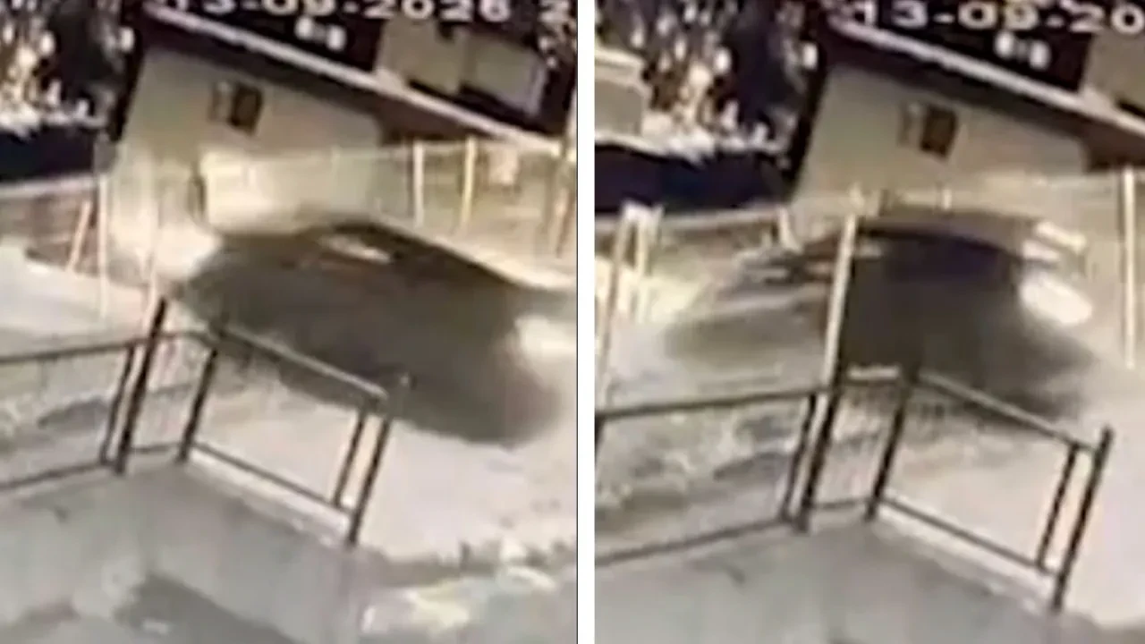 Otomobil binanın bahçesine uçtu! Korkunç kaza kamerada