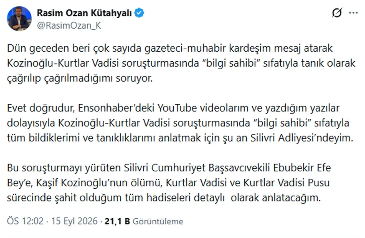 Rasim Ozan Kütahyalı ifadeye çağrıldım dedi, başsavcılıktan anında yalanlama geldi!