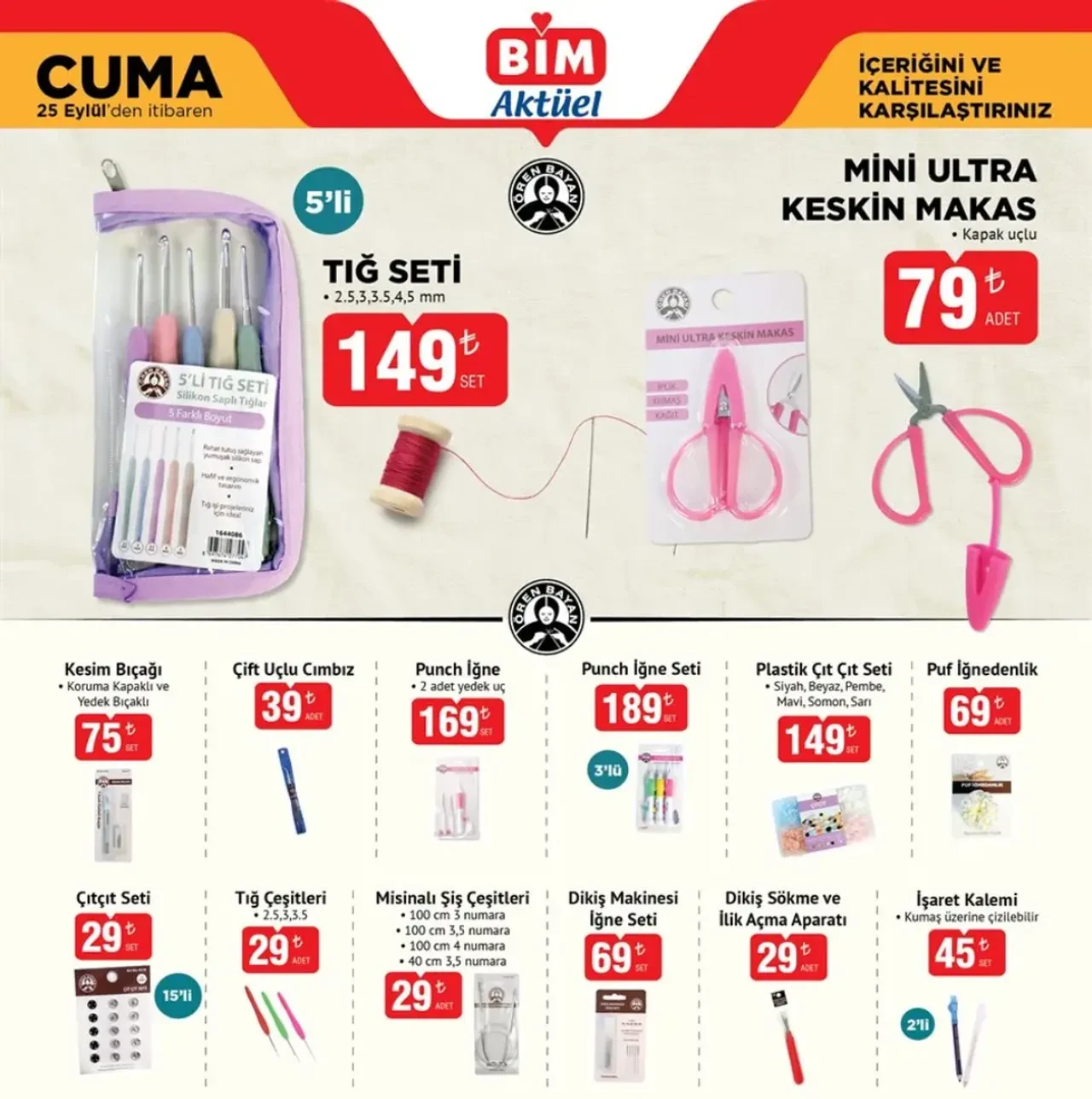  22-25 Eylül BİM aktüel ürünler kataloğu yayımlandı! Tığ seti, moka pot, çocuk valiz ve tek fiyat mutfak ürünleri geliyor...
