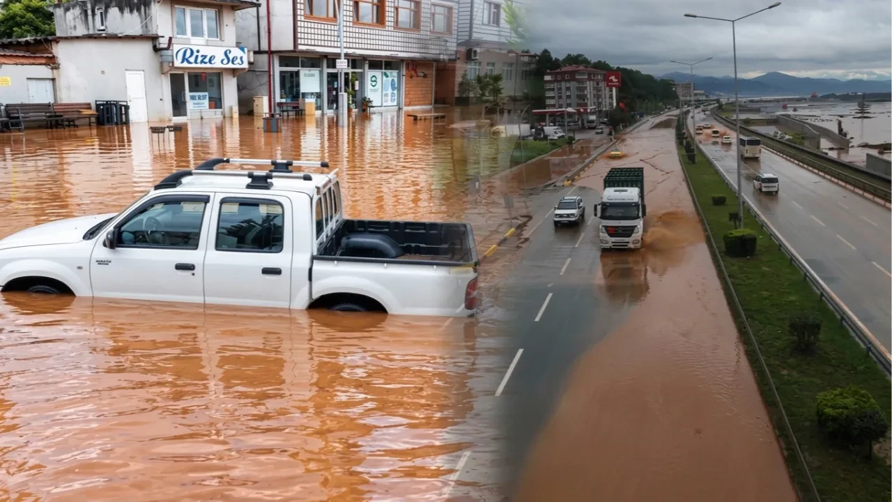 Şiddetli yağış Rize ve Trabzon'u vurdu: Cadde ve sokaklar suya gömüldü