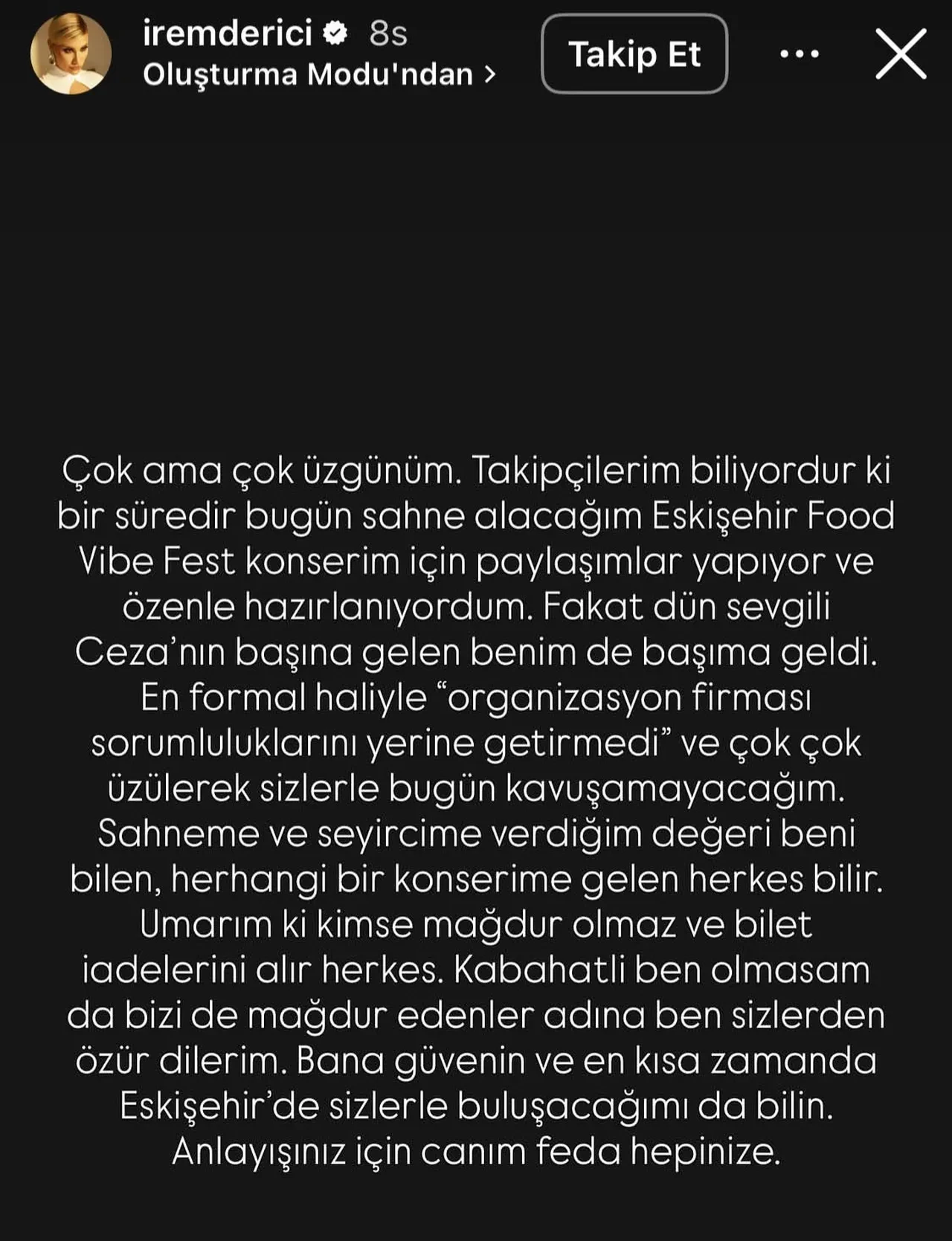Ceza'nın ardından İrem Derici de resti çekti: Festivalde ortalık karıştı