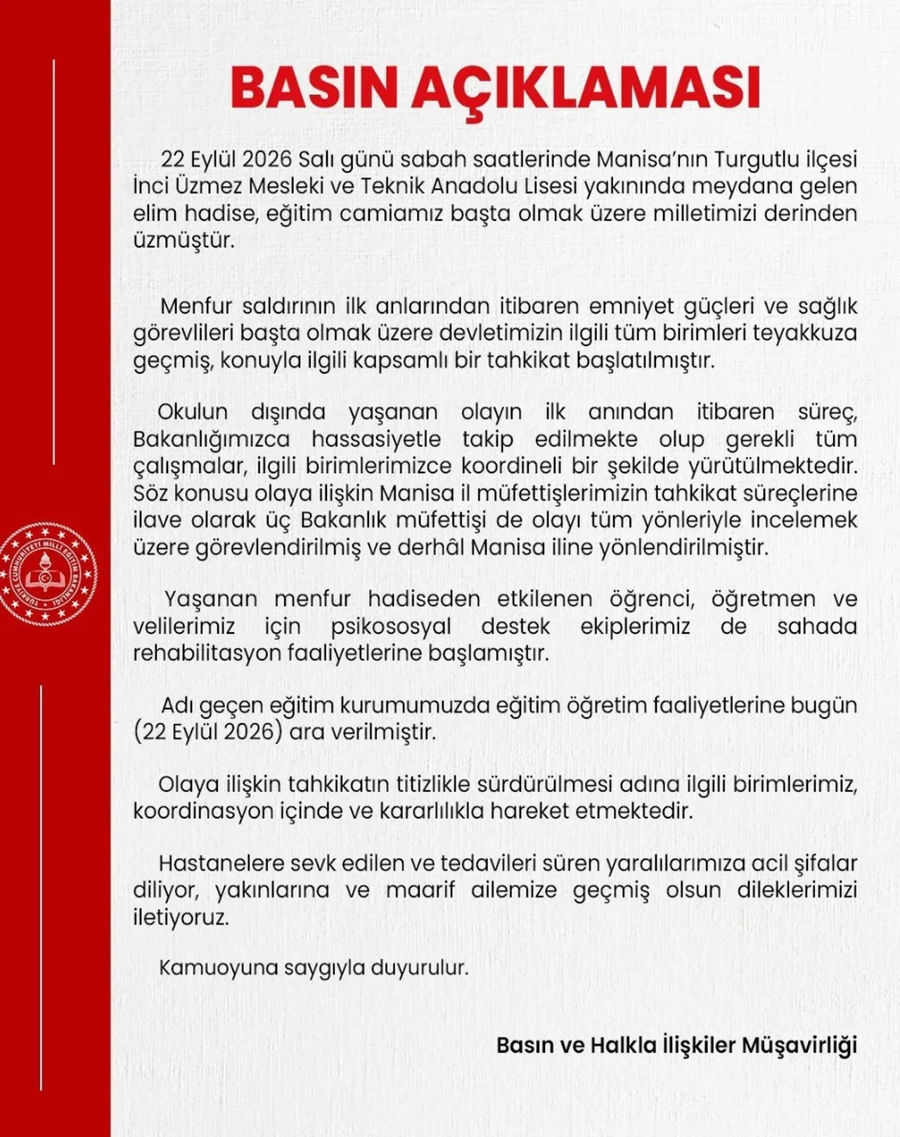 Manisa okullar tatil mi? 23 Eylül 2026 Çarşamba Manisa’da okulların tatil durumu!