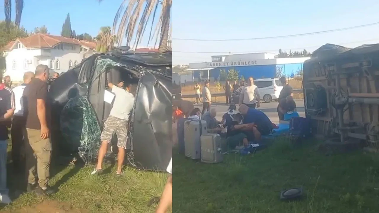 Antalya'da zincirleme kaza! Tur otobüsü devrildi: 15'i turist 17 kişi yaralandı