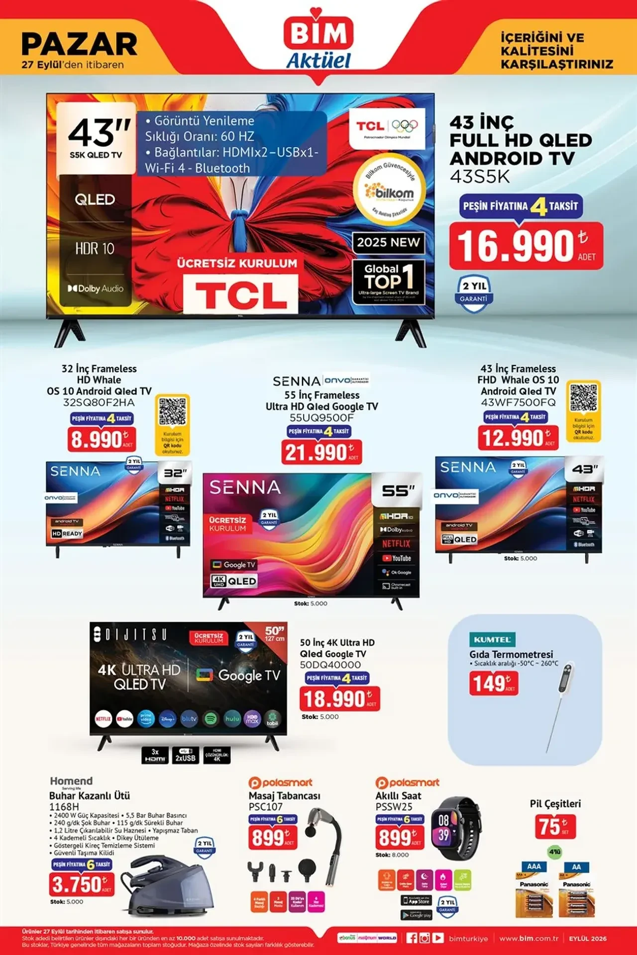BİM 27-29 Eylül aktüel ürünler kataloğu 2026! Mega blender, masaj tabancası, buharlı kazanlı ütü ve televizyon çeşitleri geliyor