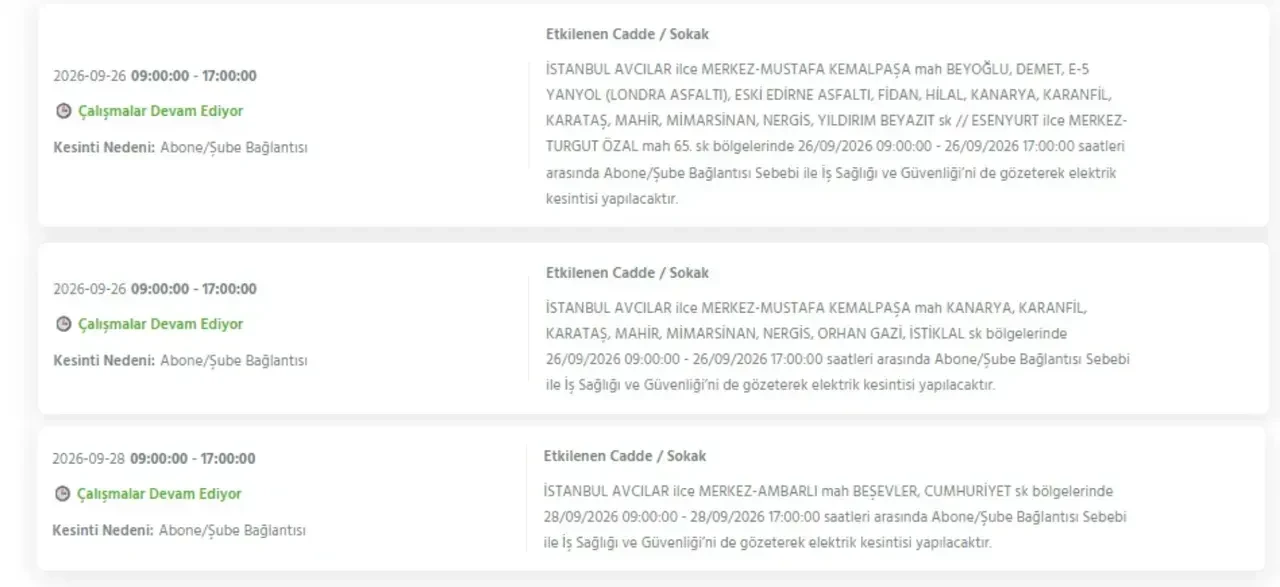 İstanbul elektrik kesintisi 26-27-28 Eylül! Hangi ilçelerde elektrikler kesilecek, ne zaman gelecek? Sokak sokak kesinti yaşanacak ilçeler