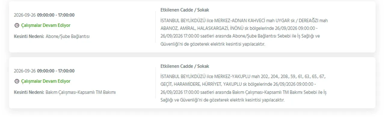 İstanbul elektrik kesintisi 26-27-28 Eylül! Hangi ilçelerde elektrikler kesilecek, ne zaman gelecek? Sokak sokak kesinti yaşanacak ilçeler