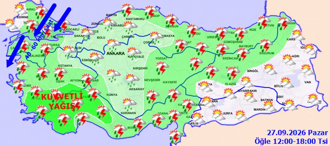 27 Eylül 2026 hava durumu | Meteoroloji çok sayıda ili uyardı: Sağanak ve fırtına bastıracak, sıcaklık düşecek