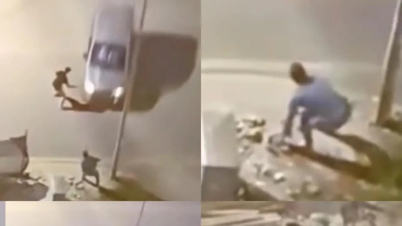 Kavga ettiği kişiye araçla çarpıp çukura uçtu! Dehşete düşüren anlar kamerada