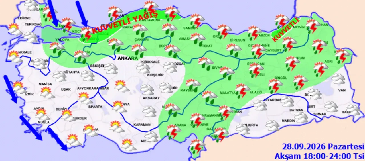 28 Eylül 2026 hava durumu | Sıcaklıklar düşüyor, birçok bölgede kuvvetli yağış ve fırtına bekleniyor!