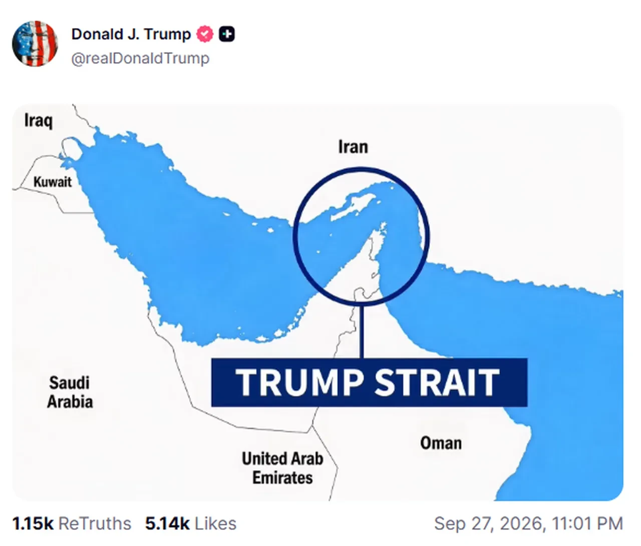 Trump'tan dikkat çeken harita paylaşımı: Hürmüz Boğazı'na yeni isim verdi