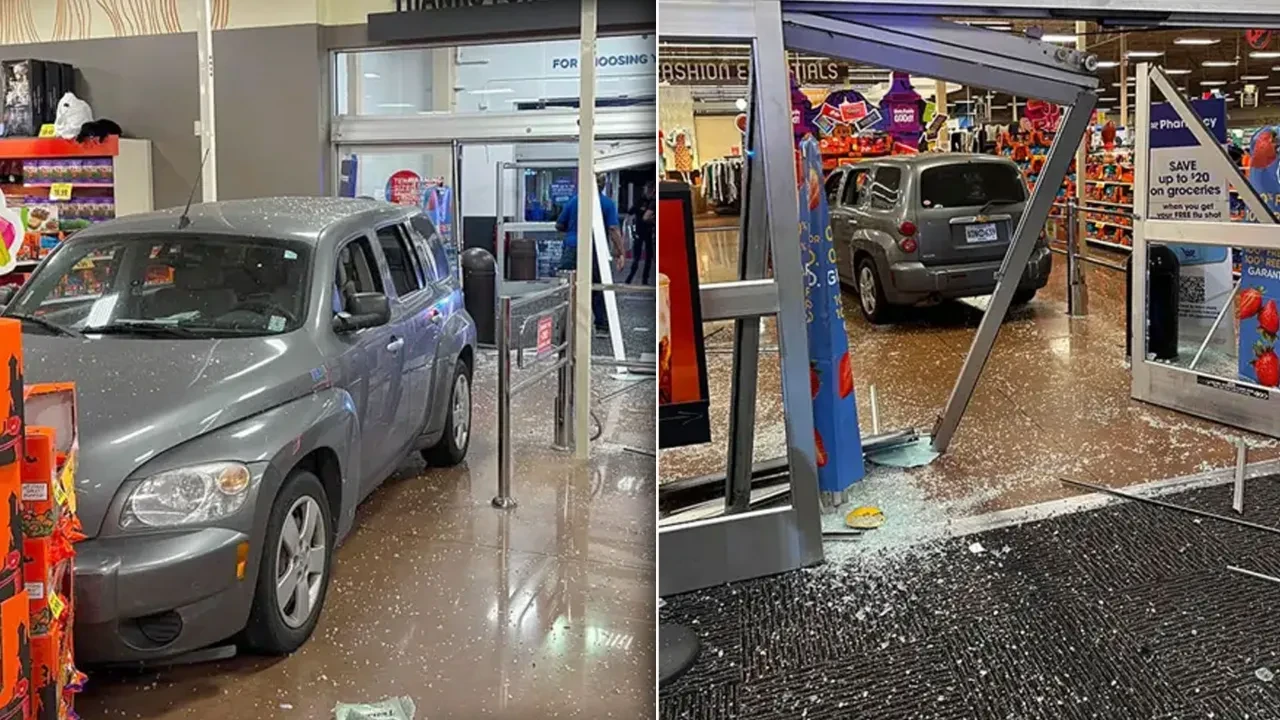 Tuvalete gitmek için aracıyla kapalı olan markete daldı!