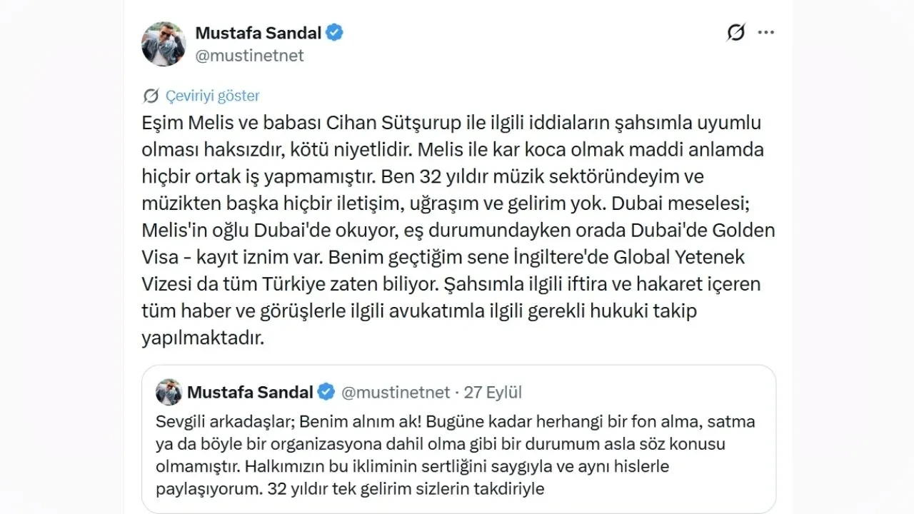 Mustafa Sandal'dan Dubai iddialarına cevap! "Karı koca ilişkimiz dışında ortak bir şeyimiz yok"