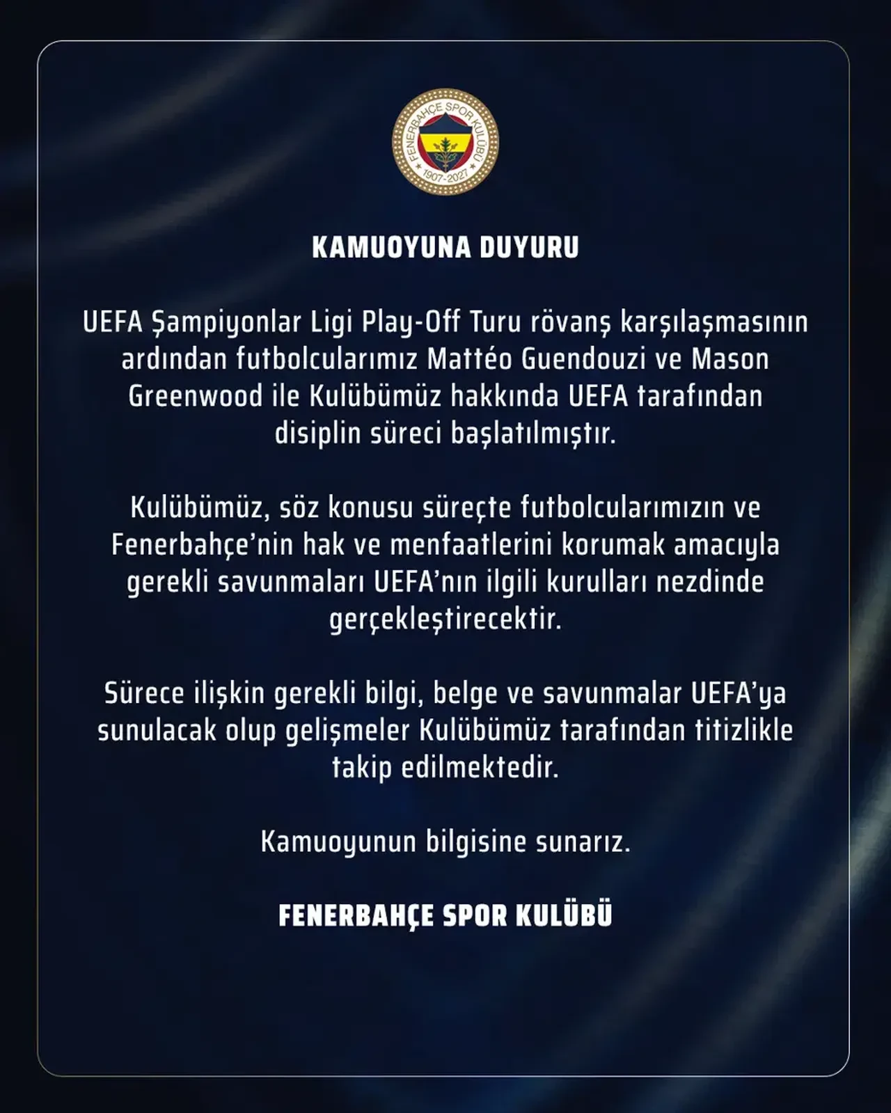 Fenerbahçe açıkladı: UEFA'dan Guendouzi ve Greenwood için soruşturma!