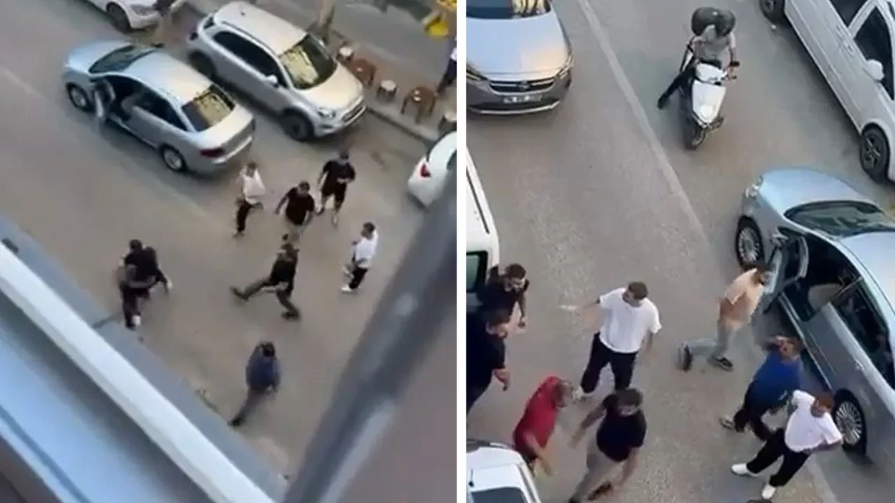 Tansiyon yükseldi, cadde savaş alanına döndü! İki grup arasında tekme tokat kavga