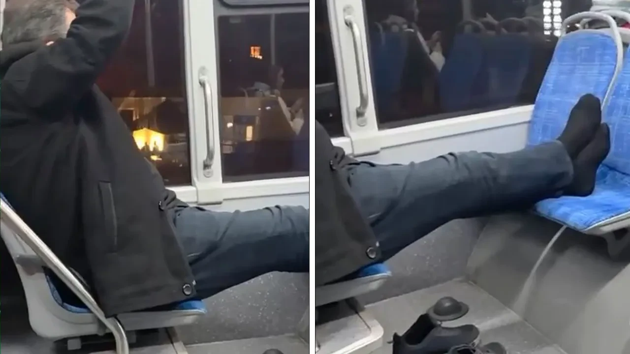 Otobüsü ev gibi kullandı! Rahat tavırları kamerada 