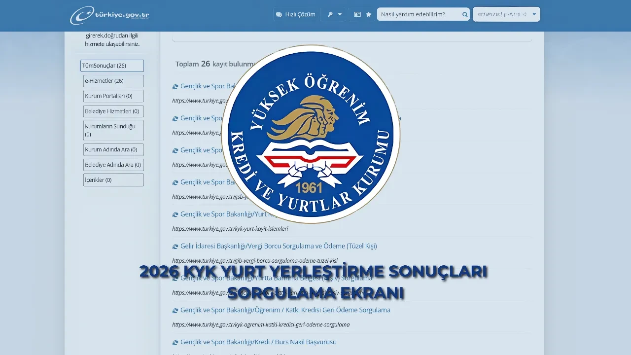 2026 KYK yurt yerleştirme sonuçları açıklandı! GSB KYK yurtları yerleştirme sonuçları açıklandı mı? 2026 KYK yurt yerleştirme sonuçları sorgulama ekranı