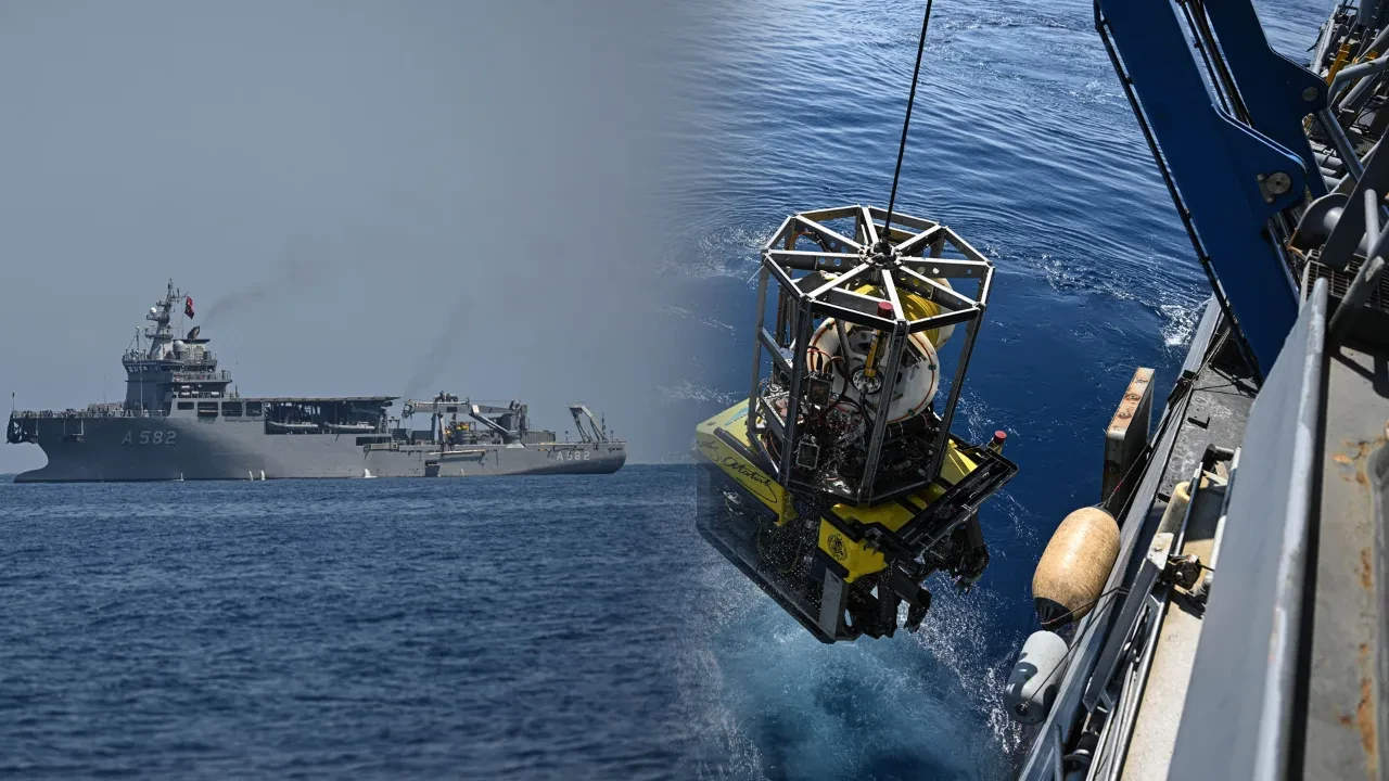 Girne açıklarında TCG Alemdar'dan 554 metre derine salınan robotlarla arama kurtarma çalışmaları