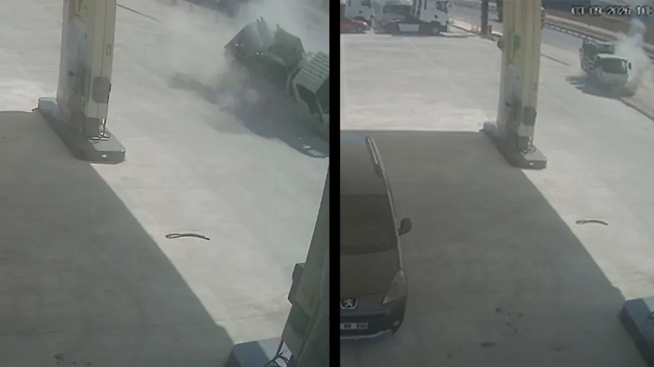 Kamyonet benzinliğe uçtu! Panik dolu anlar yaşandı 