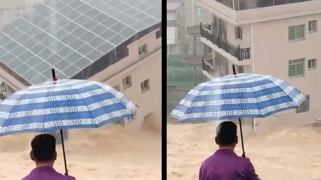 Sel suları binayı çökertti! Çin’deki Saudel Tayfunu felaketi