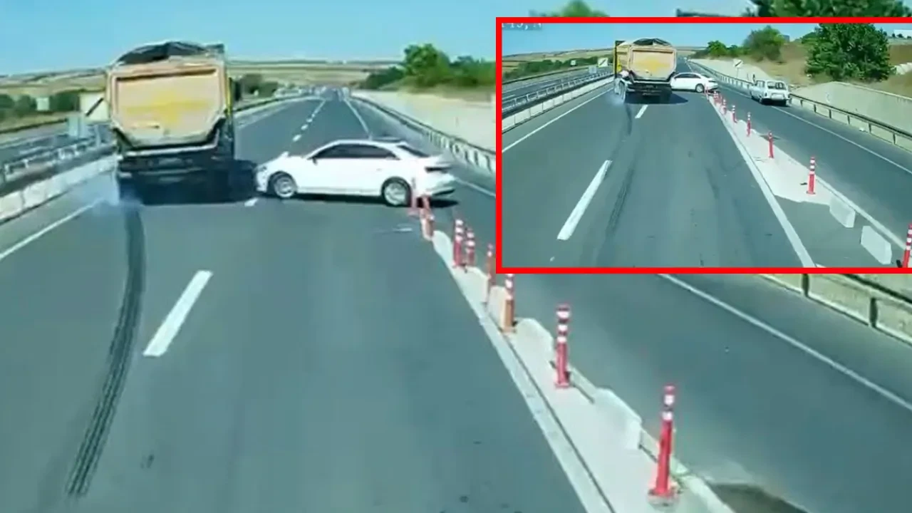 Tırın altında kalmaktan kıl payı kurtuldu! Şoförünün dikkati kazayı engelledi