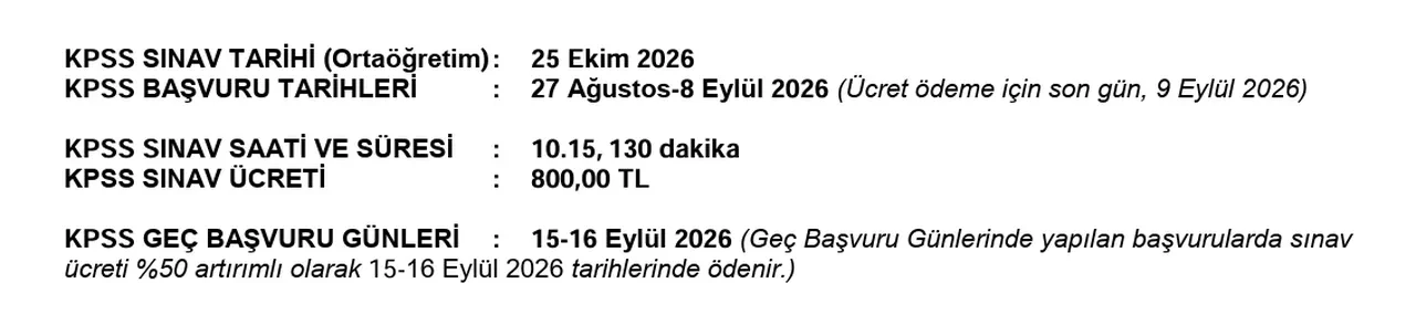 KPSS ortaöğretim başvuru ne zaman 2026 bitiyor? İşte KPSS ortaöğretim tarihleri