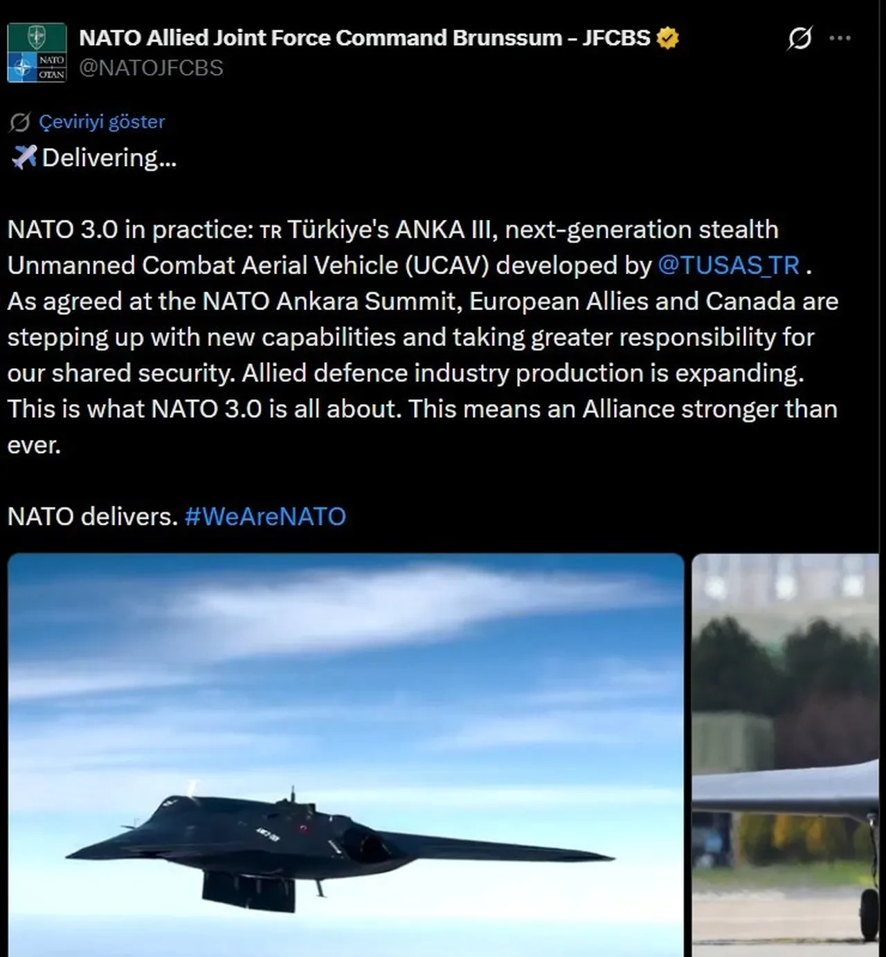 NATO’dan ANKA III paylaşımı: NATO 3.0 dönüşümüne örnek gösterildi