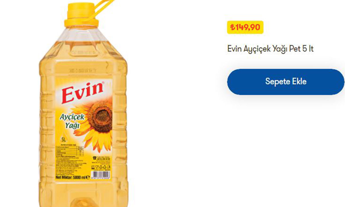 Şok Market’te ise 5 lt Evin Ayçiçek Yağı 149.90 TL